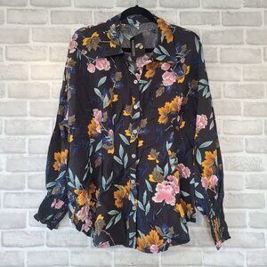 Paisley Finds Printed Button Up Lantern Sleeve Shirt XL Blouse Smocked Wrist